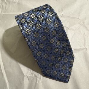 Haines & Bonner London Blue Geometric Floral Pattern Handmade Silk Tie 58"x3.25"
